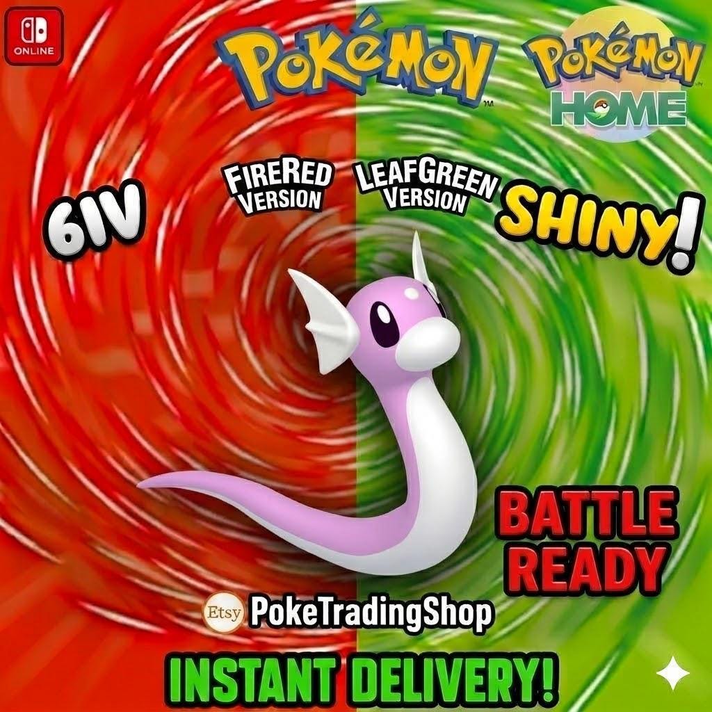 Foto de la carta Pokémon Dratini variocolor de Pokémon Rojo Fuego Verde Hoja 6IV competitivo listo para la batalla