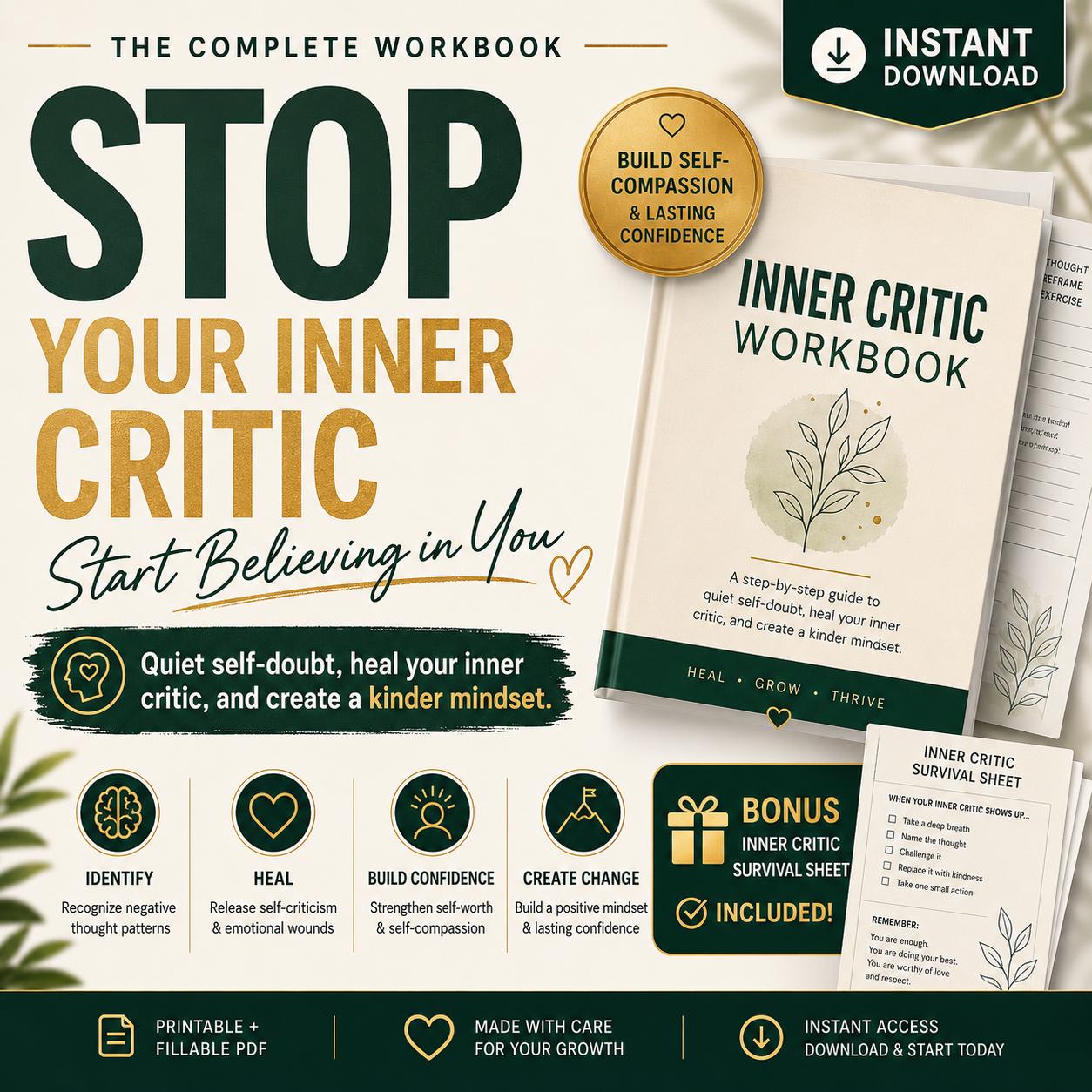 Inner Critic Workbook to Stop Negative Self Talk and Build Self Worth Self Esteem and Self Compassion Journal for Feeling Not Good Enough – Workbooks Pokémon card photo
