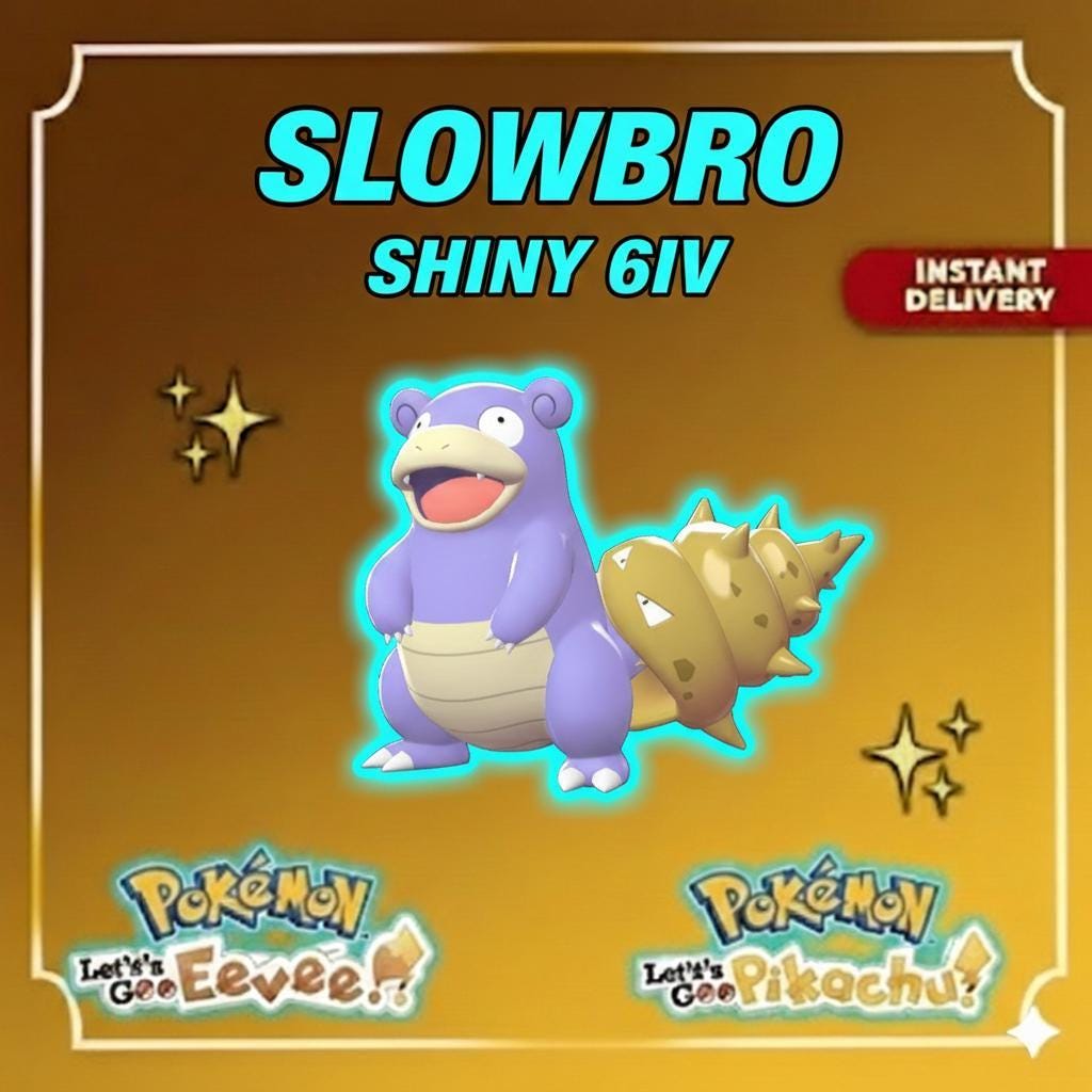 Shiny SLOWBRO Pokémon Lets Go Pikachu Eevee 6IV Competitive Battle Ready – Pokémon Let's Go Pokémon card photo