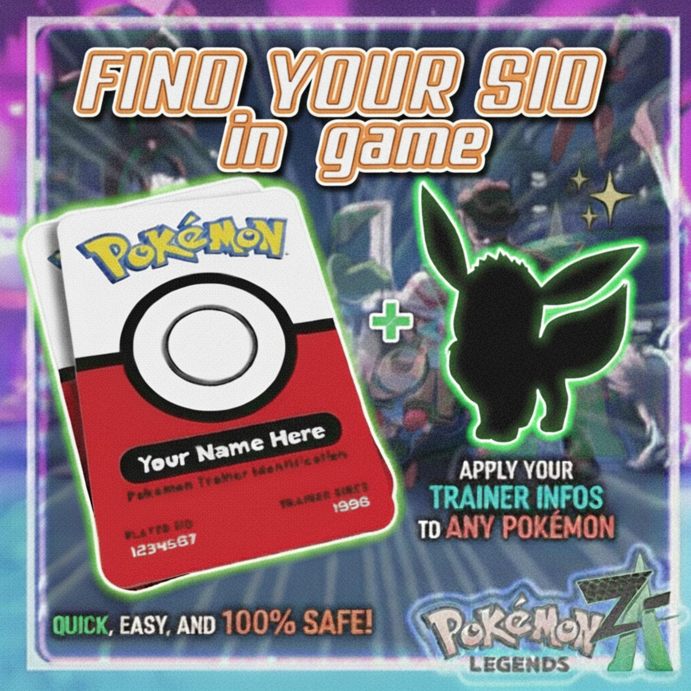 CUSTOM TRAINER Info Secret SID Pokemon Legends Za Scarlet Violet Any Species Shiny 6IV Custom Ot Home Transfer Switch 2 Pokopia Ready – Custom Pokémon Pokémon card photo
