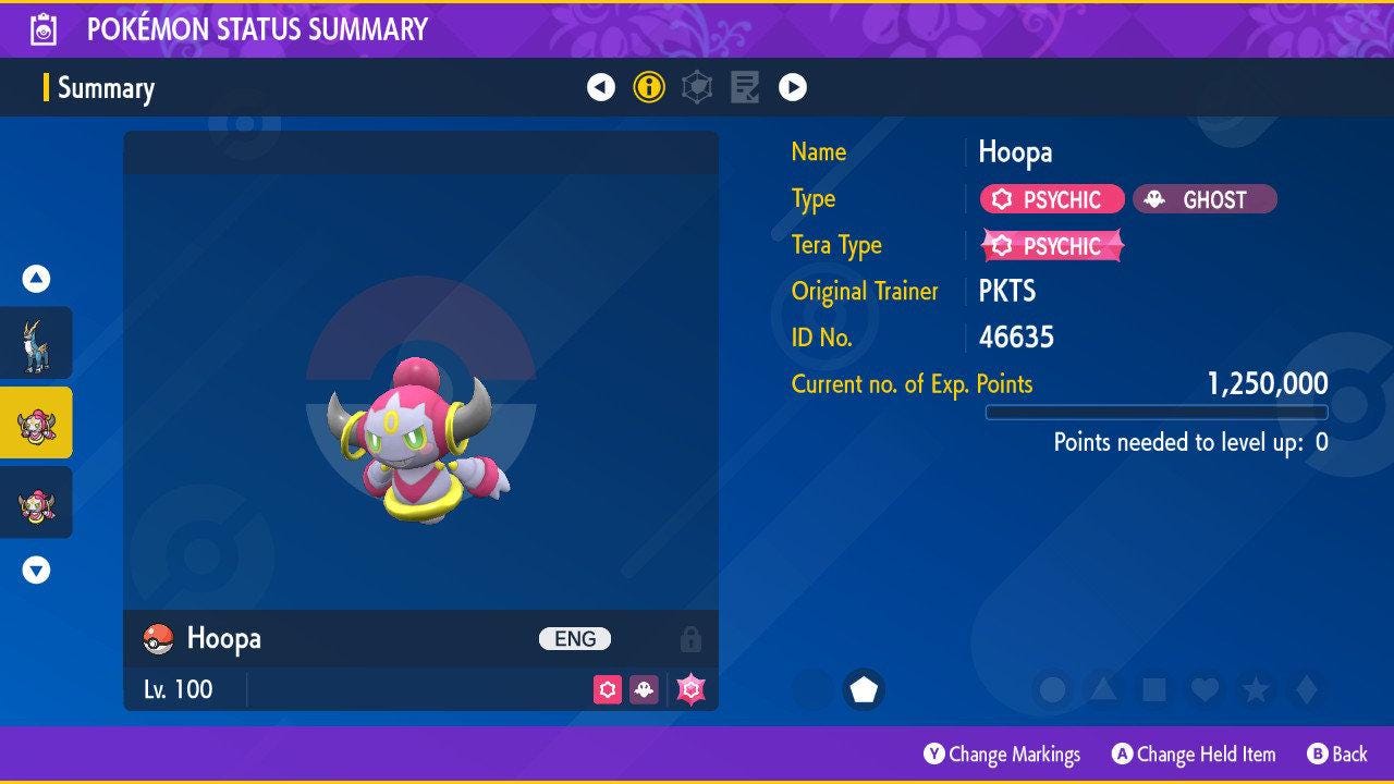 Non Shiny 6IV HOOPA Pokémon Scarlet and Violet 6IV Pokemon Non Competitive Battle Ready EVs Free Shiny Switch 2 – Scarlet & Violet Pokémon card photo
