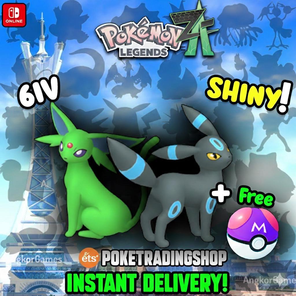 Pokemon ZA Shiny Espeon Umbreon Duo 6IV Max Stats Eeveelution Custom Battle Ready Bundle Legends ZA Nintendo Switch Trade – Custom Pokémon Pokémon card photo