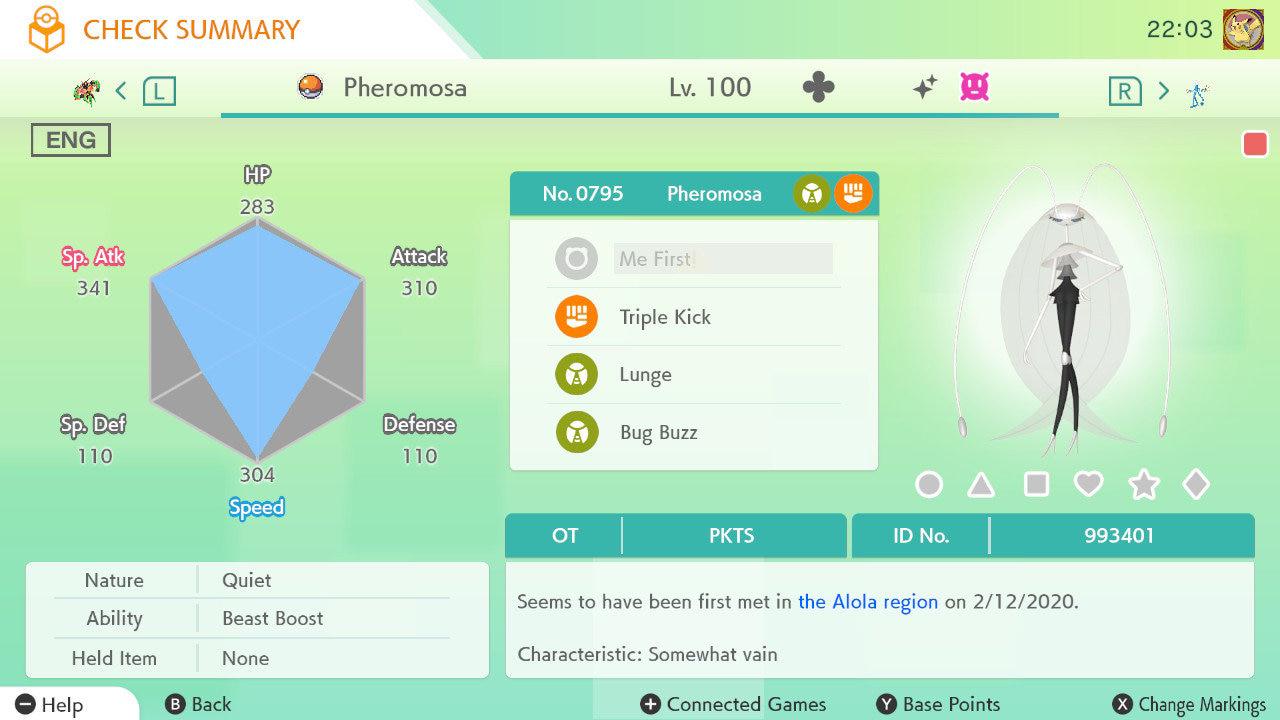 Shiny PHEROMOSA Pokémon HOME 6IV Competitive Battle Ready Pokémon card photo