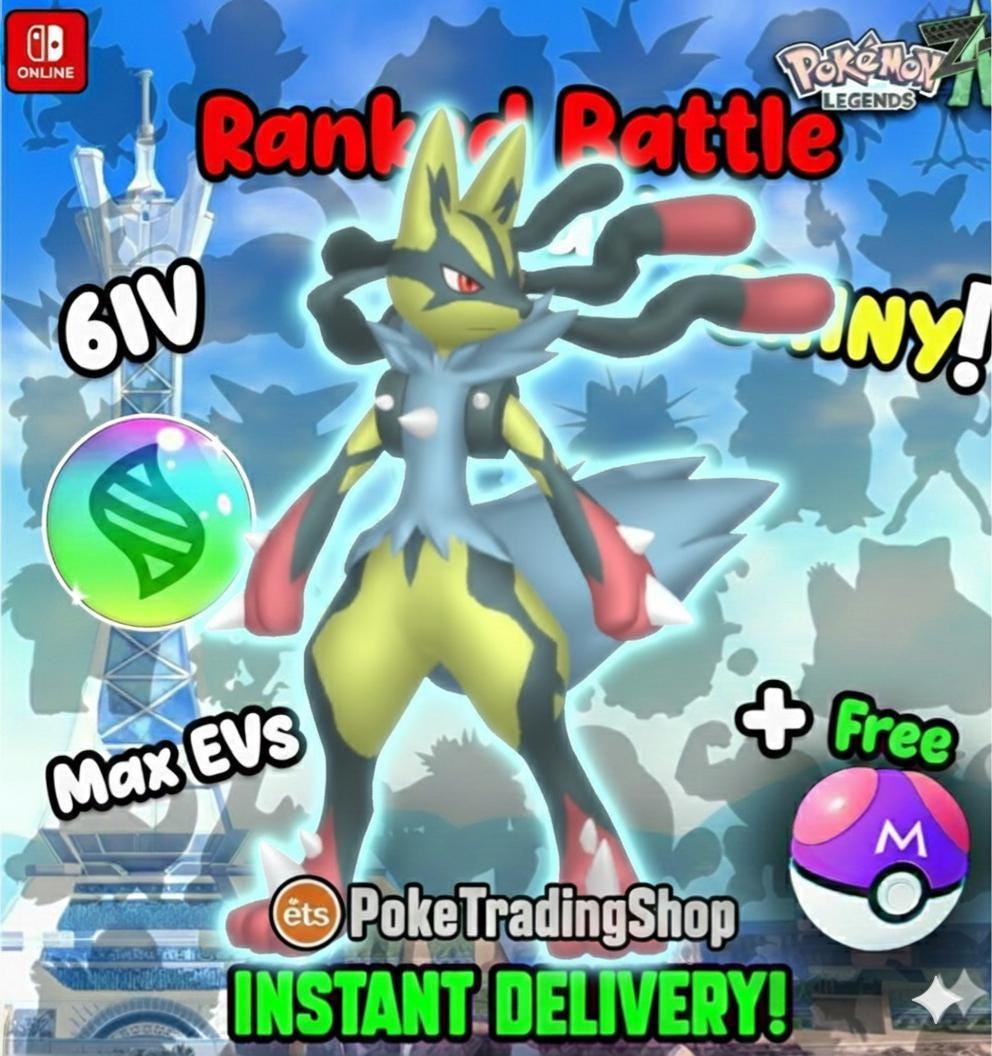 Foto de la carta Pokémon Pokémon LEGENDS ZA Alpha Shiny Lucario Mega Listo Ciudad Luminalia Región KALOS Esfera Aural Maestro Listo para el Combate 6IV Insignia Alpha Transferencia Home