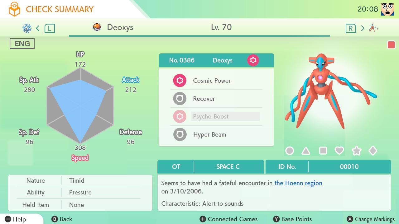 ENG Space C Deoxys Lv70 Event 6IV Timid Hoenn Region (2006) Legal Mythical Pokémon HOME Sv Ready Ultra Rare – Exclusive Event Pokémon Pokémon card photo