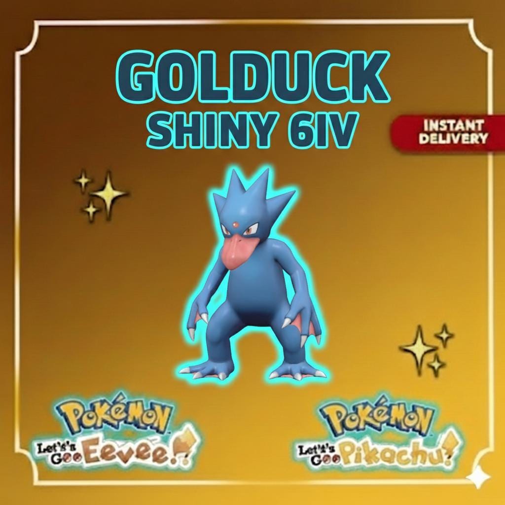 Shiny GOLDUCK Pokémon Lets Go Pikachu Eevee 6IV Competitive Battle Ready – Pokémon Let's Go Pokémon card photo