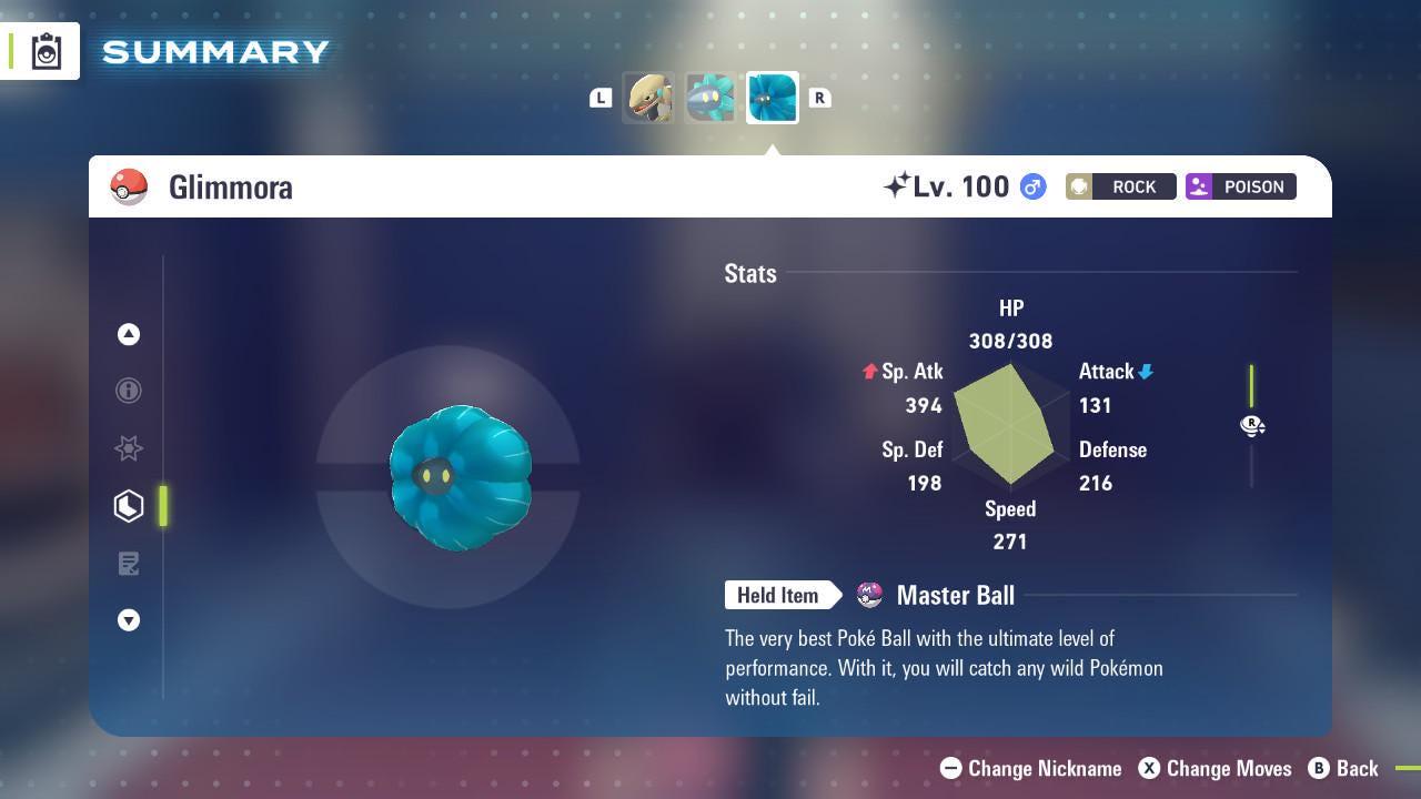 Shiny Glimmora Pokemon Legends ZA Mega Dimension DLC 6IV Competitive Battle Ready Pokémon card photo