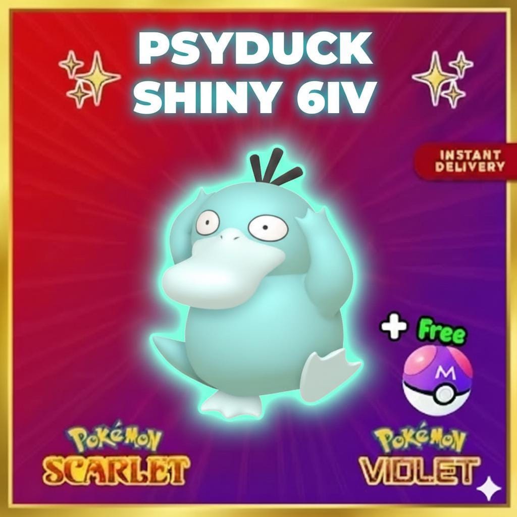 Foto de la carta Pokémon PSYDUCK Brillante Pokémon Escarlata Púrpura 6IV Competitivo Listo para la Batalla