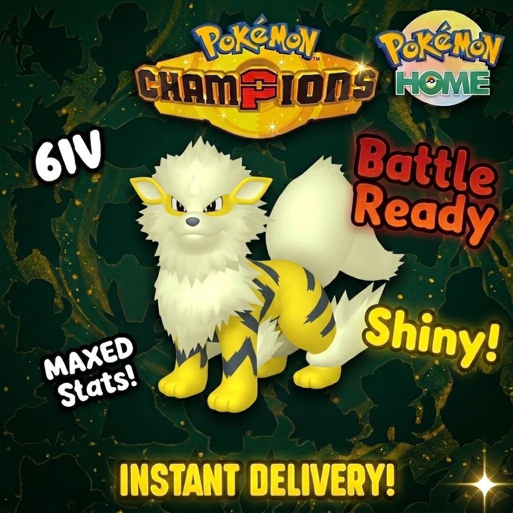 Shiny Arcanine Pokémon Champions 6IV Competitive Battle Ready Pokémon card photo