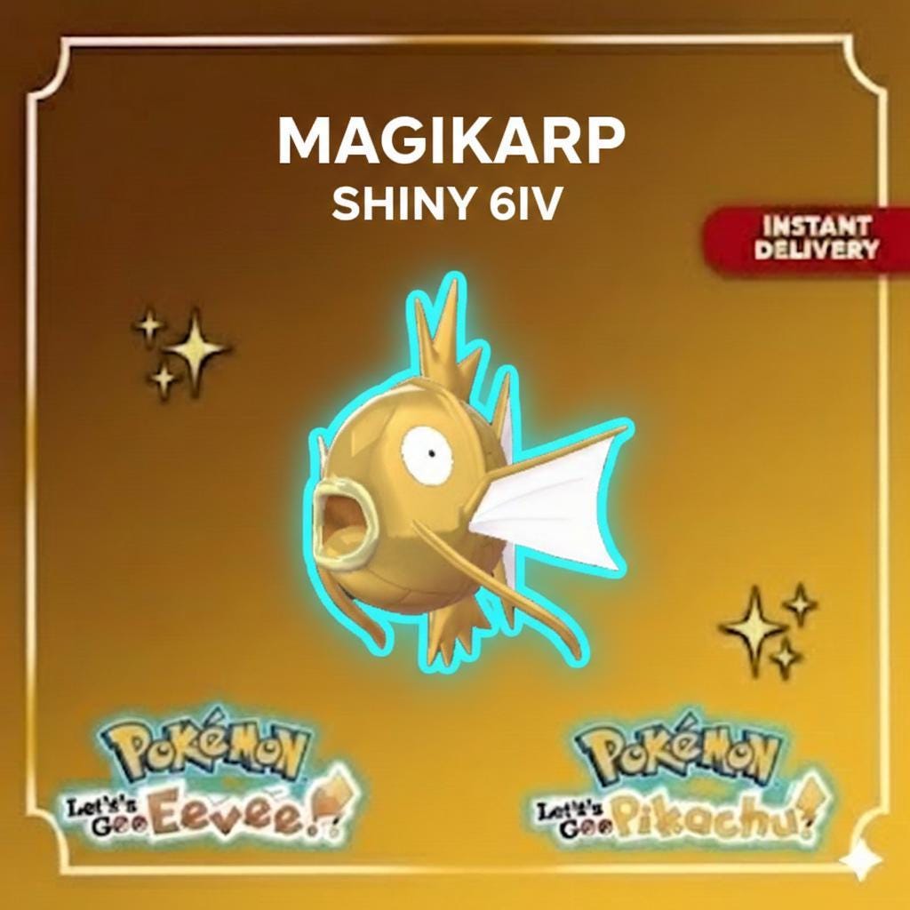 Shiny Magikarp Lets Go Pikachu Eevee 6IV Competitive Battle Ready – Shiny Pokémon Pokémon card photo