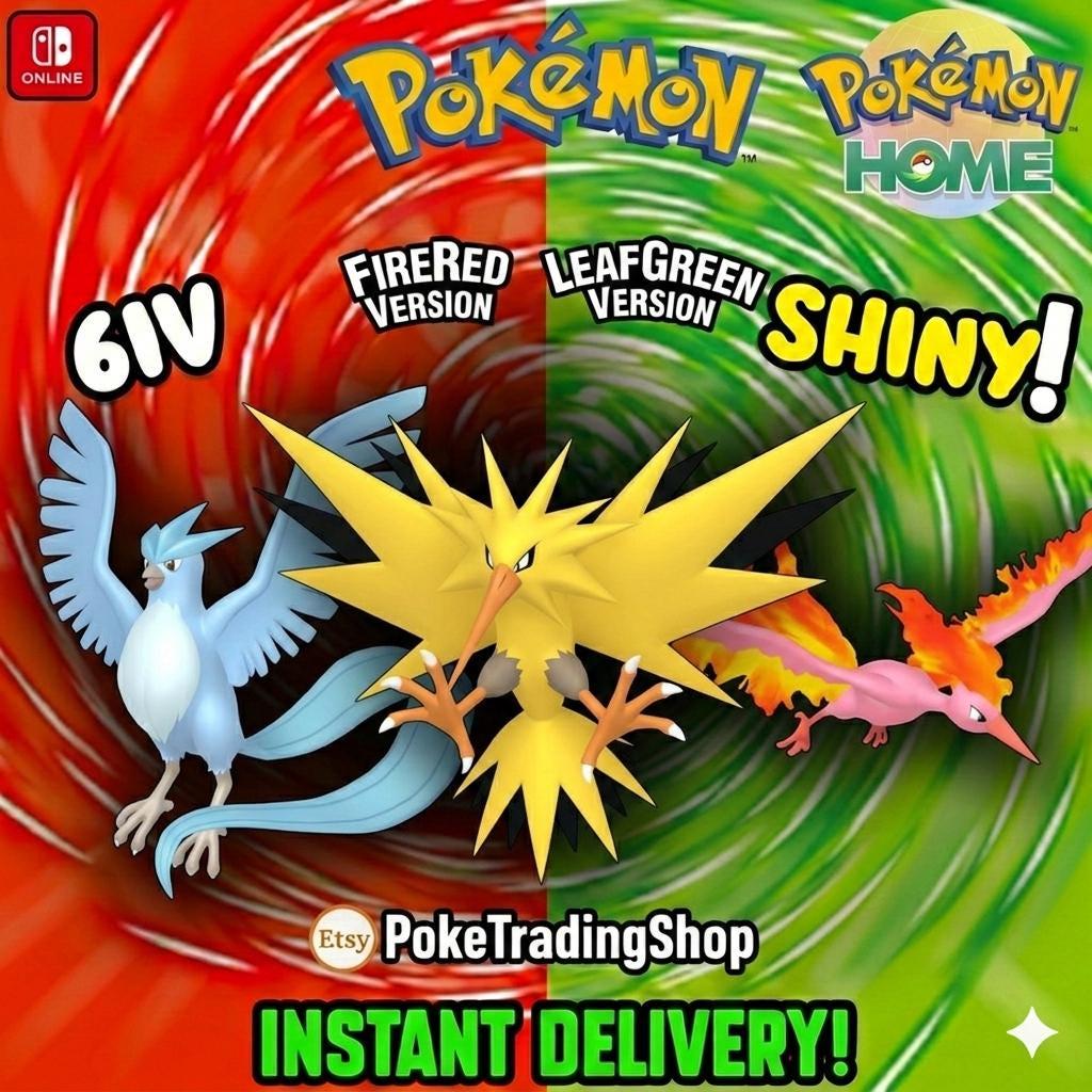 Foto de la carta Pokémon Pokémon FIRERED LEAFGREEN Auténtico LEGENDARIOS Shiny Articuno Zapdos Moltres Transferencia a Pokemon Home Switch 2 30º Aniversario