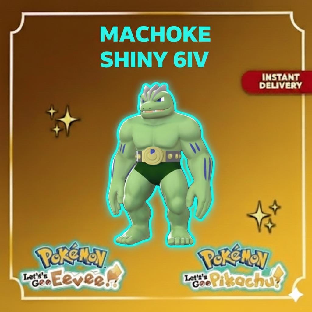 Shiny MACHOKE Pokémon Lets Go Pikachu Eevee 6IV Competitive Battle Ready – Pokémon Let's Go Pokémon card photo