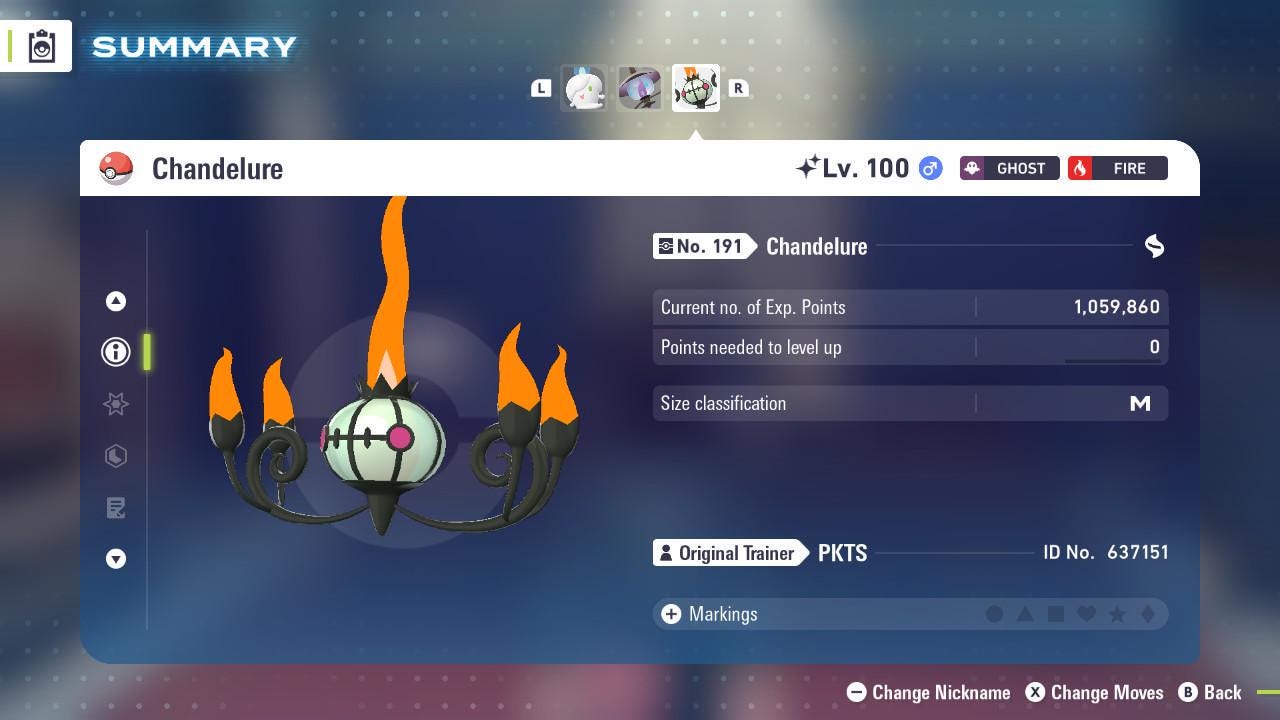 Foto de la carta Pokémon Shiny CHANDELURE Pokémon Legends ZA 6IV Competitivo Listo para la Batalla 3