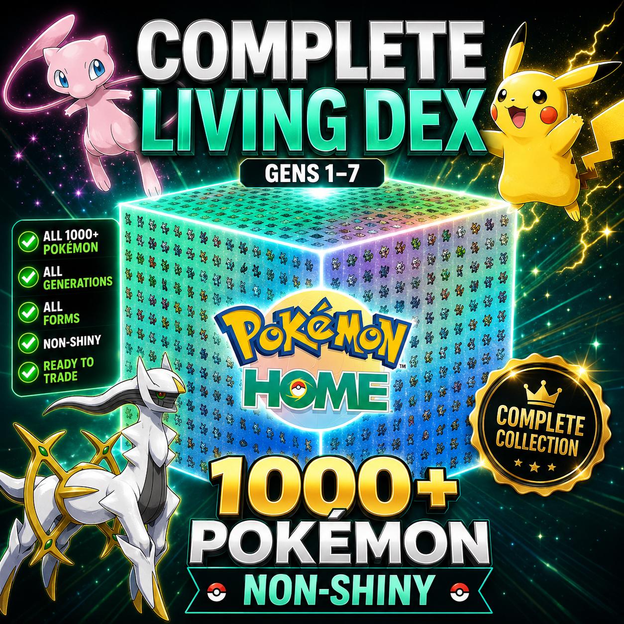 Non-Shiny Living Dex Gen 1-7 Pokemon Home, Complete Pokedex All Forms, Legendaries Mythicals 6IV, Competitive Trade Service – Complete Pokédex Sets Pokémon card photo