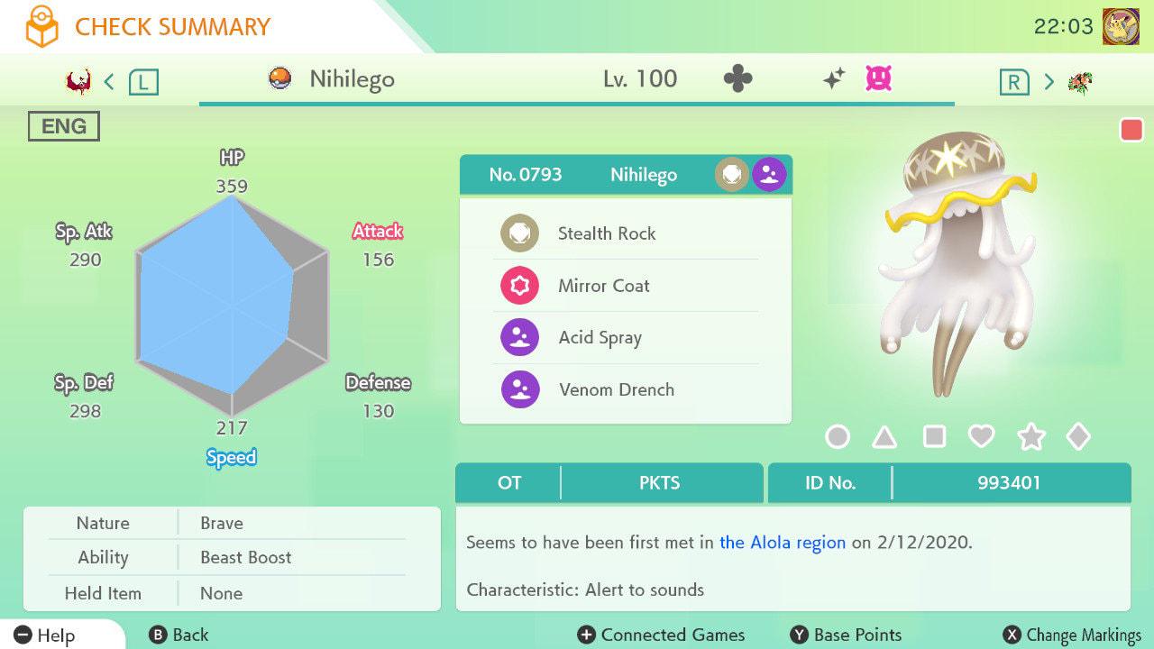 Shiny NIHILEGO Pokémon HOME 6IV Competitive Battle Ready Pokémon card photo 2