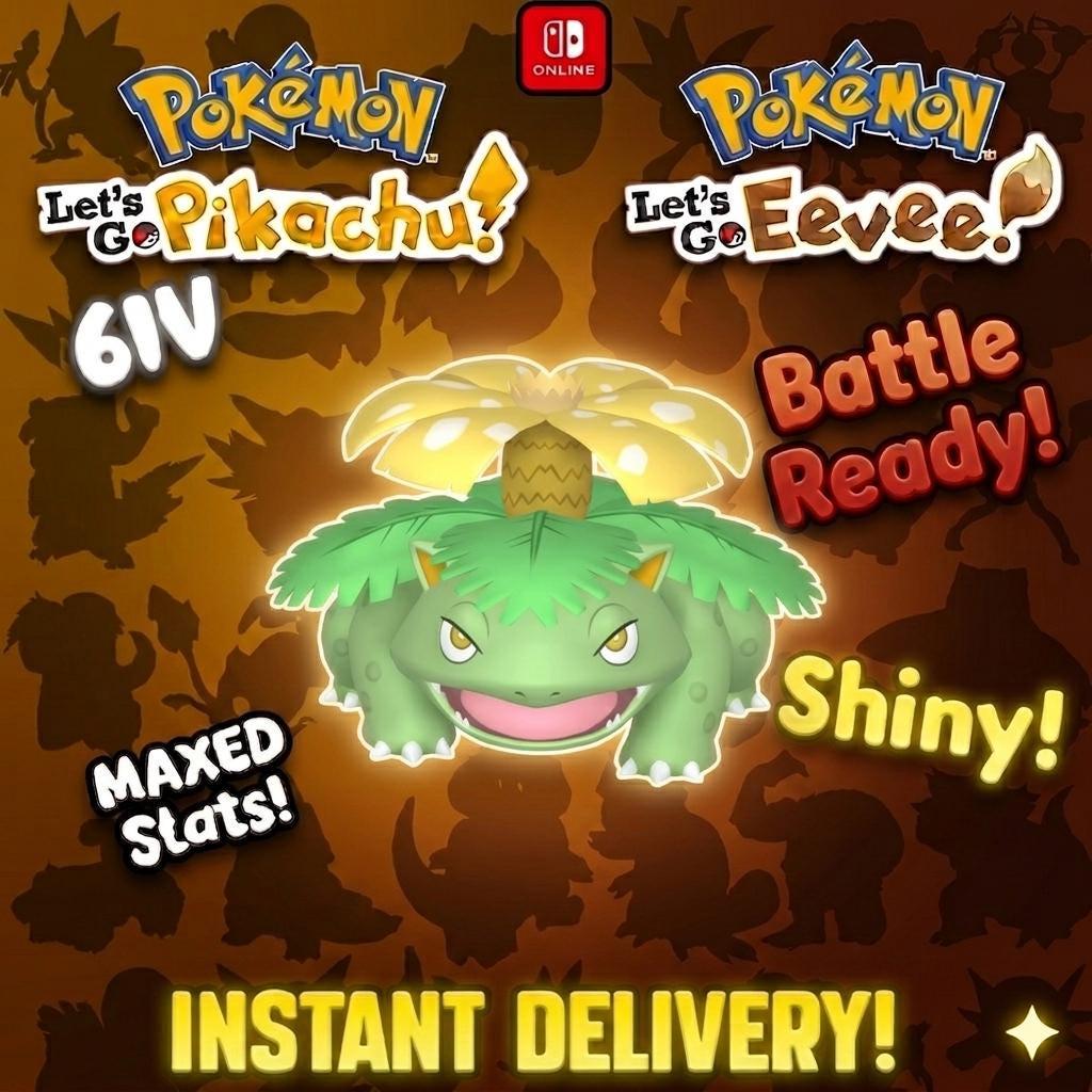 SHINY 6IV Venusaur Pokémon Lets Go Pikachu Eevee 6IV Competitive Battle Ready – Pokémon Let's Go Pokémon card photo