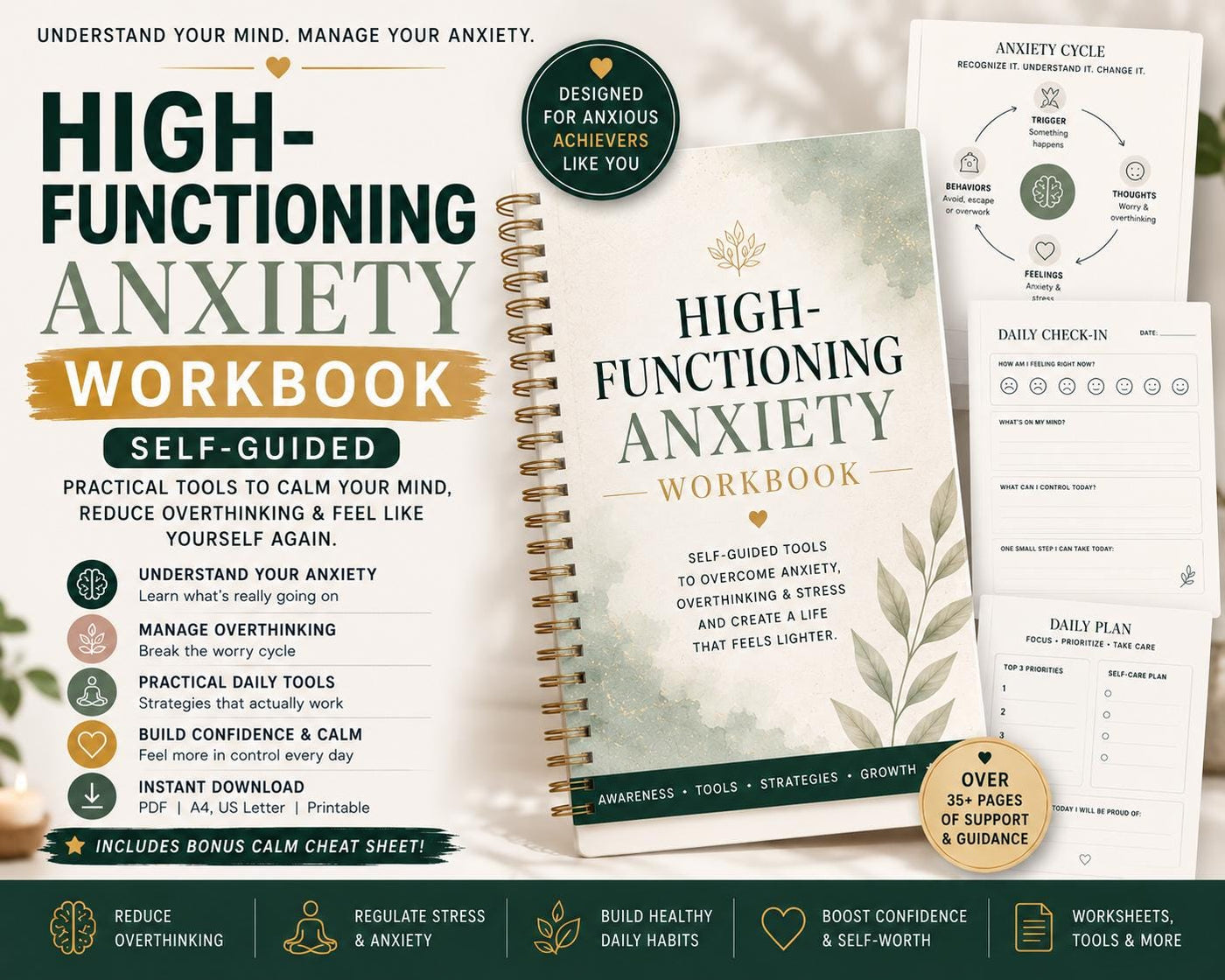 High Functioning Anxiety Workbook Self Audit Overthinking People Pleasing Boundaries PDF – Workbooks Pokémon card photo