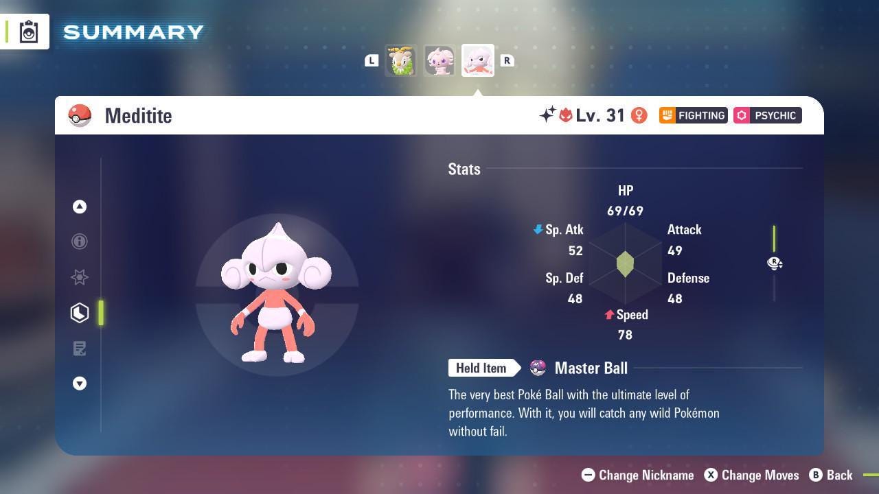 Shiny Alpha Meditite Pokémon Legends ZA 6IV Competitive Battle Ready Pokémon card photo