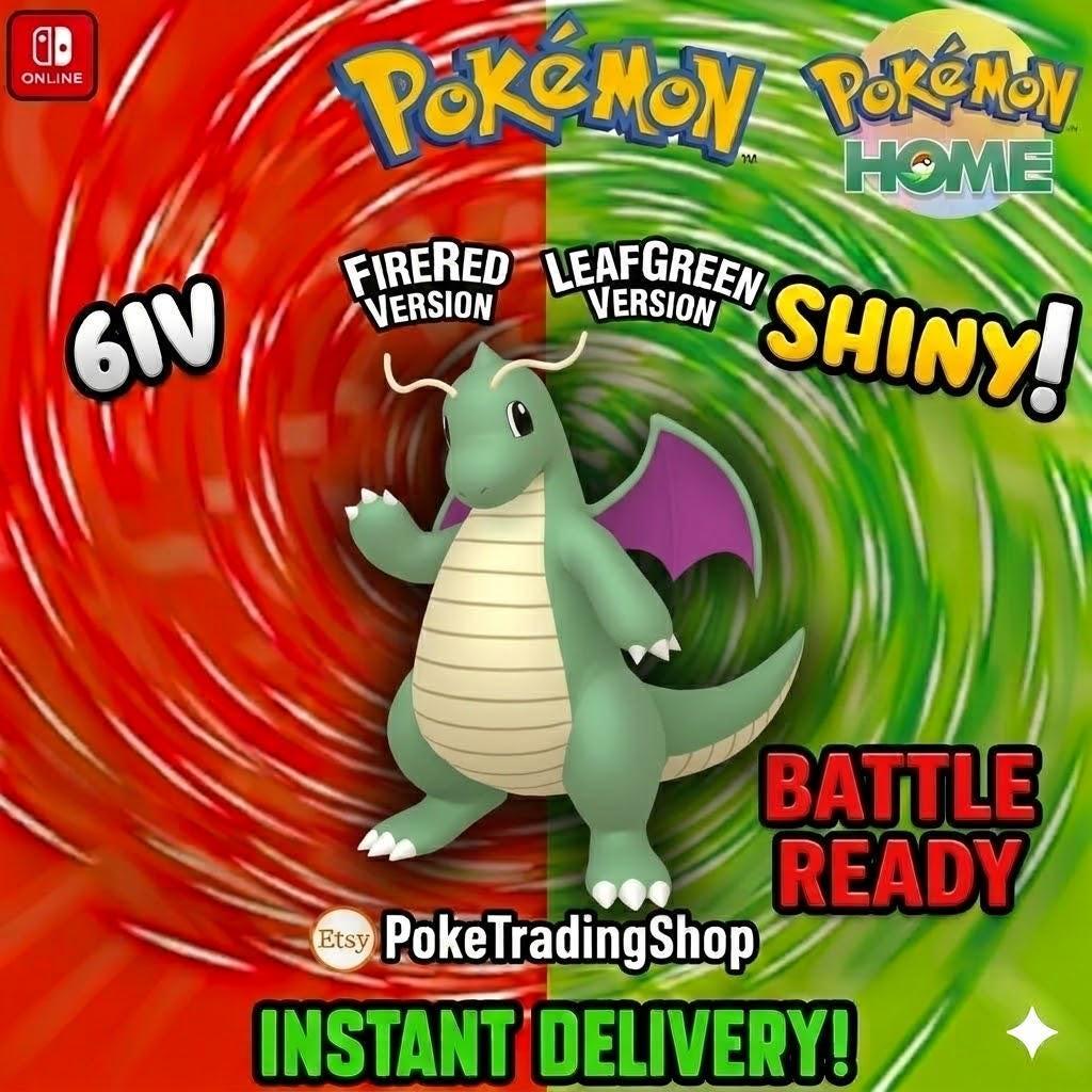 Foto de la carta Pokémon DRAGONITE VARIOCROMÁTICO Pokémon Rojo Fuego Verde Hoja 6IV Competitivo Listo para la Batalla