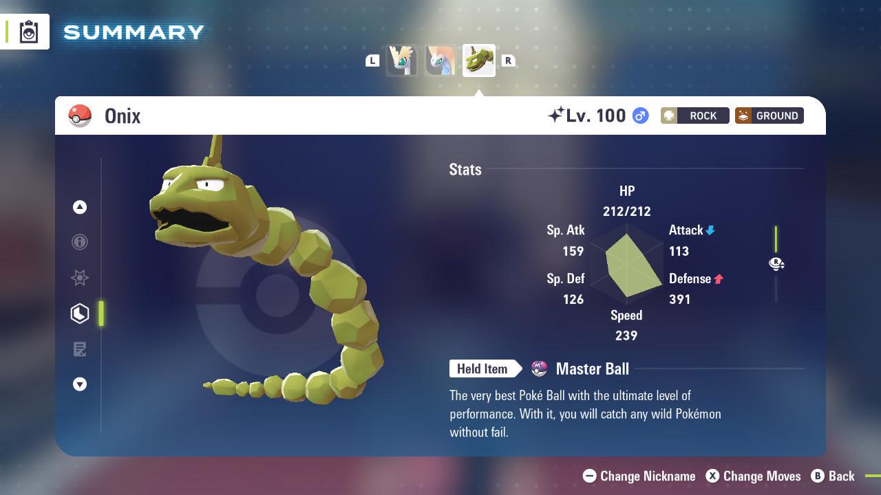Foto de la carta Pokémon ONIX variocolor Pokémon Legends ZA 6IV listo para la batalla competitiva