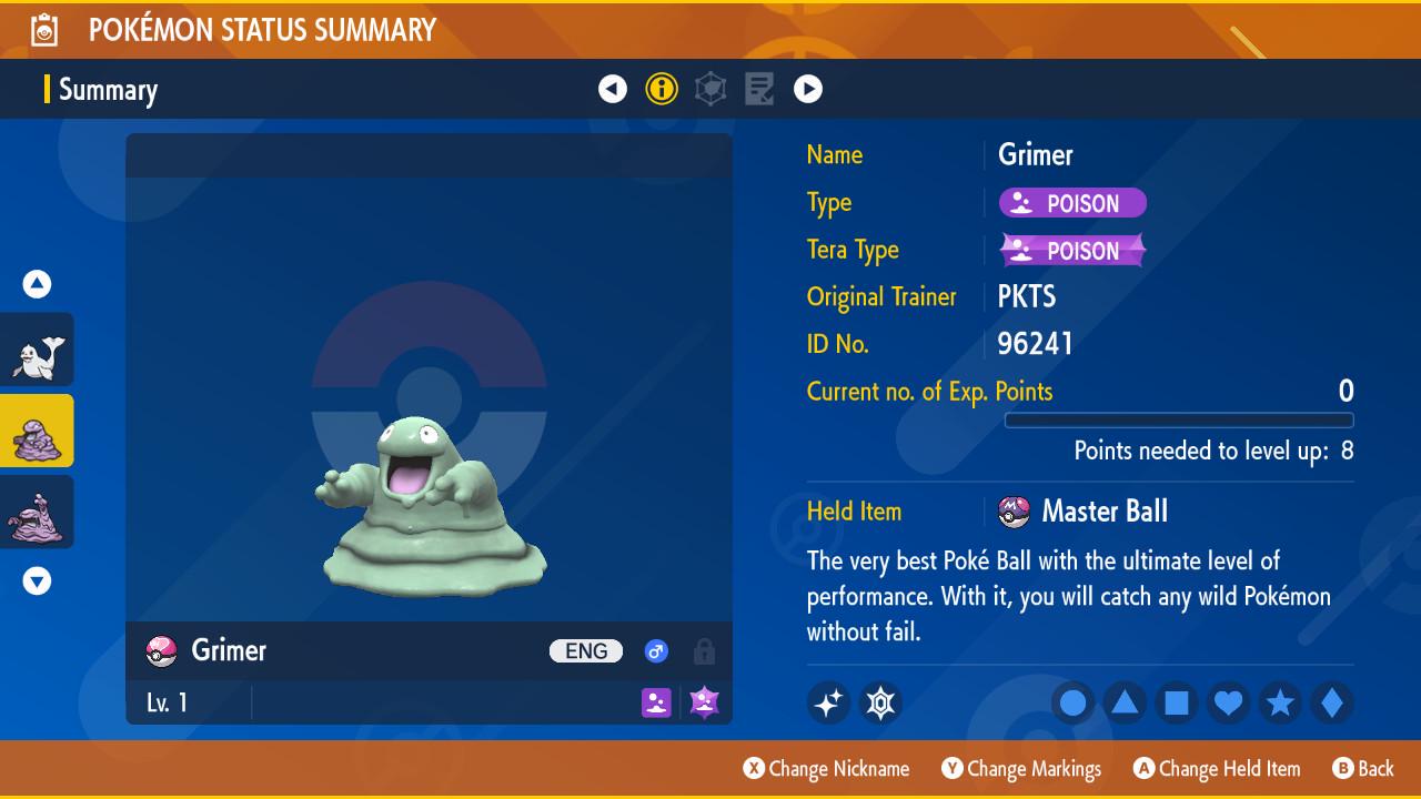 Foto de la carta Pokémon GRIMER variocolor Pokémon Escarlata y Púrpura 6IV Listo para el combate competitivo 2
