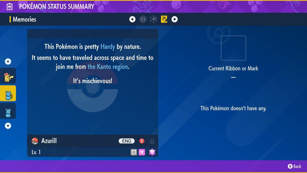 Foto de la carta Pokémon Shiny AZURILL Pokémon Escarlata Violeta 6IV Competitivo Listo para la Batalla 2