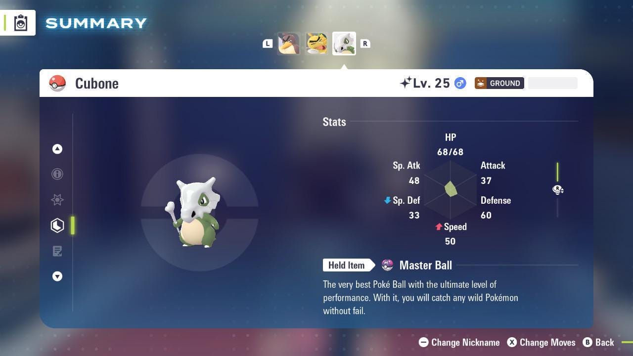 Shiny Cubone Pokemon Legends ZA Mega Dimension DLC 6IV Competitive Battle Ready Pokémon card photo
