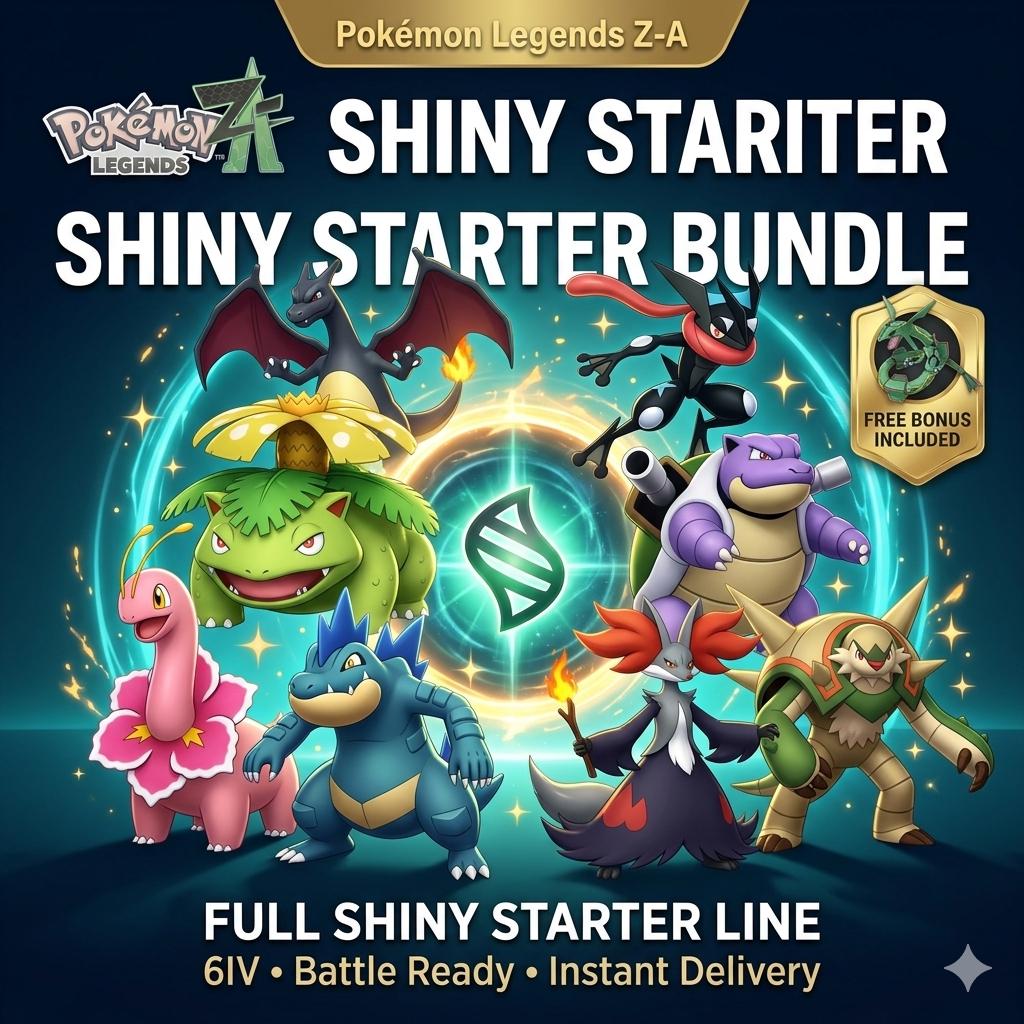 Pokemon ZA Starter Bundle Pack Shiny 6IV Pokémon Legends ZA 6IV Competitive Battle Ready Any Held Item Mega Evolution Pokedex – Complete Pokédex Sets Pokémon card photo