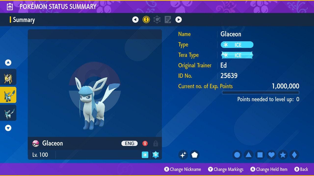 Shiny GLACEON Pokémon Scarlet Violet 6IV Competitive Battle Ready Pokémon card photo
