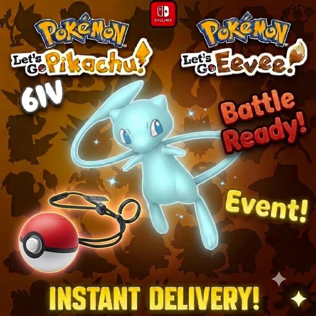 Shiny Mew Pokémon Lets Go Pikachu Lets Go Eevee 6IV Competitive Battle Ready – Pokémon Let's Go Pokémon card photo