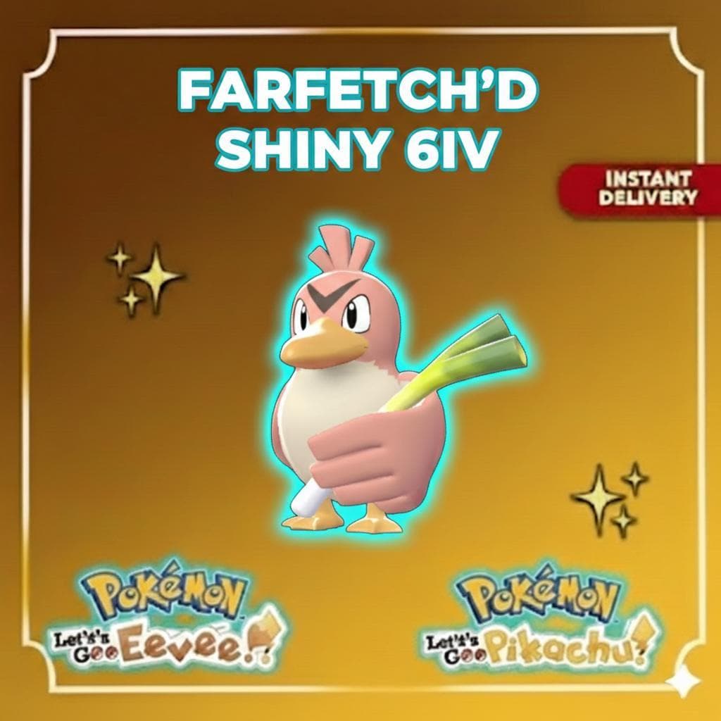 Shiny FARFETCH’D Pokémon Lets Go Pikachu Eevee 6IV Competitive Battle Ready – Pokémon Let's Go Pokémon card photo