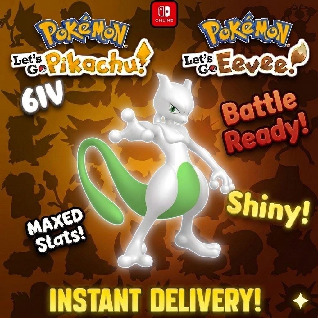 SHINY 6IV Mewtwo Pokémon Lets Go Pikachu Eevee 6IV Competitive Battle Ready – Pokémon Let's Go Pokémon card photo