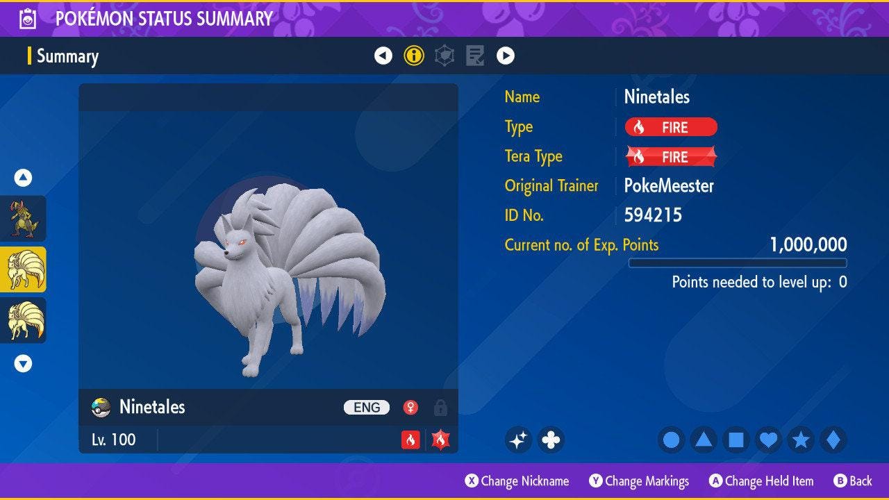 Foto de la carta Pokémon NINETALES variocolor Pokémon Escarlata y Púrpura Máscara Turquesa Listo para el Combate Competitivo + EVs Shiny gratis Switch 2 2