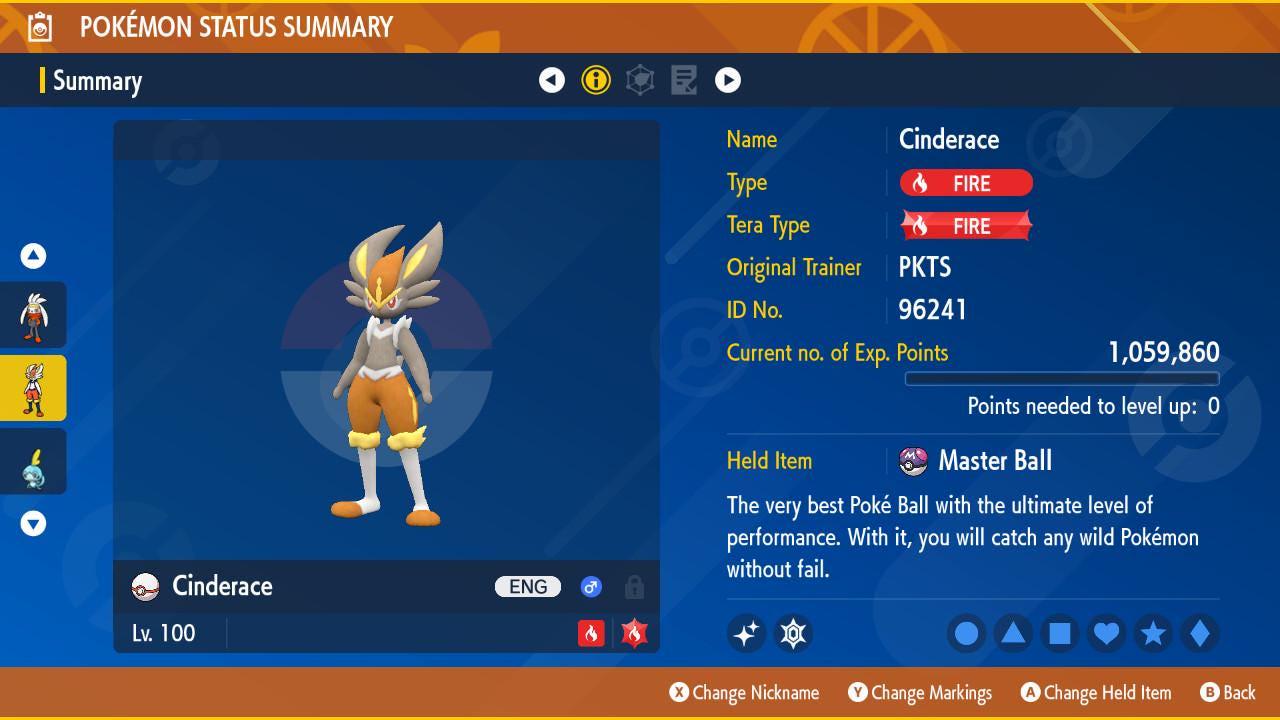 Фото покемона Shiny CINDERACE Pokémon Scarlet Violet 6IV Готов к соревновательным битвам