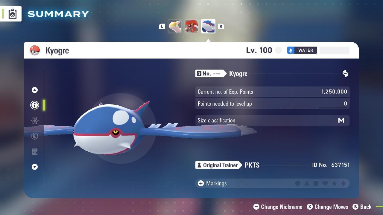 Foto de la carta Pokémon Kyogre No Variocolor 6IV Pokemon Legends Za Mega Dimension DLC 6IV Listo para el Combate Competitivo 2