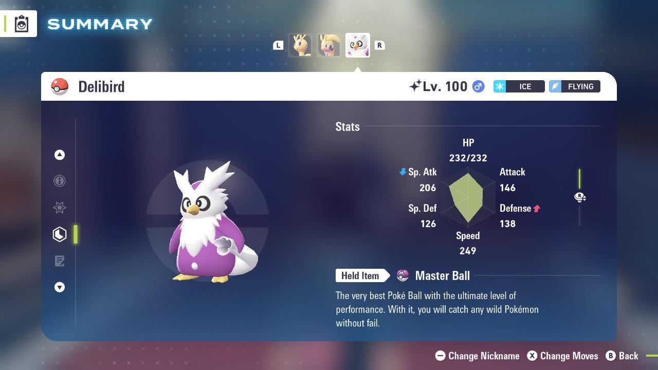 Foto de la carta Pokémon Shiny DELIBIRD Pokémon Legends ZA 6IV Listo para el Combate Competitivo