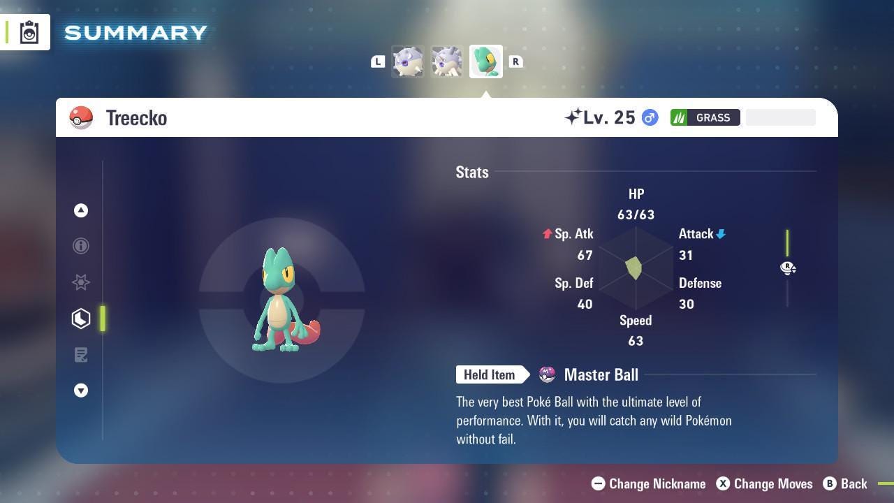 Foto de la carta Pokémon Treecko Variocolor Pokémon Legends ZA DLC Mega Dimension 6IV Listo para el Combate Competitivo 2
