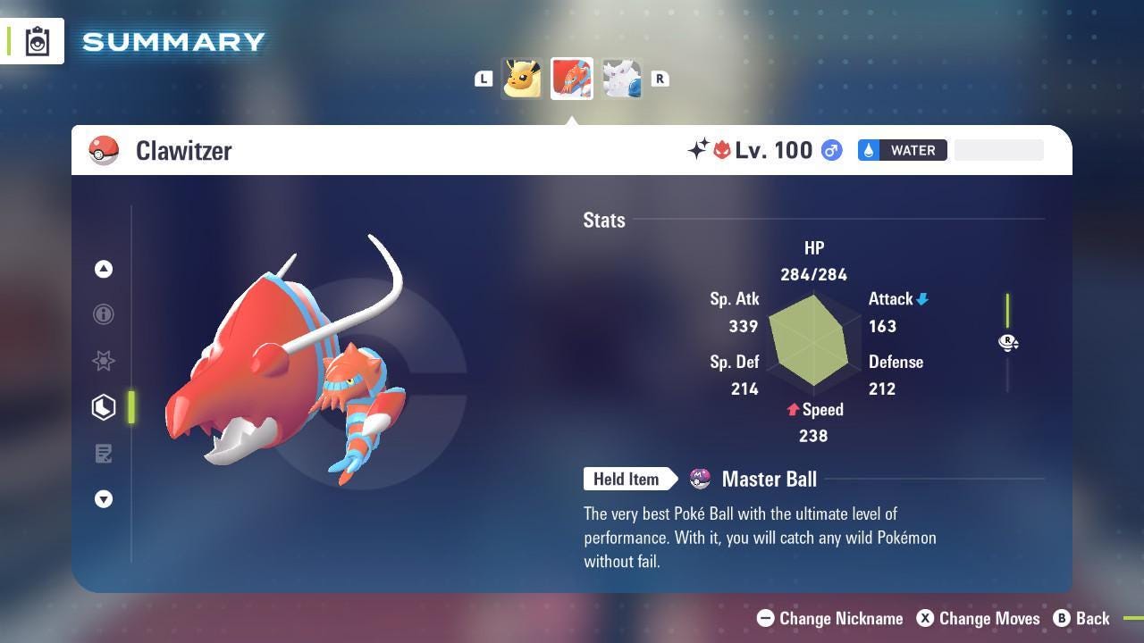Shiny Alpha Clawitzer Pokémon Legends ZA 6IV Competitive Battle Ready Pokémon card photo