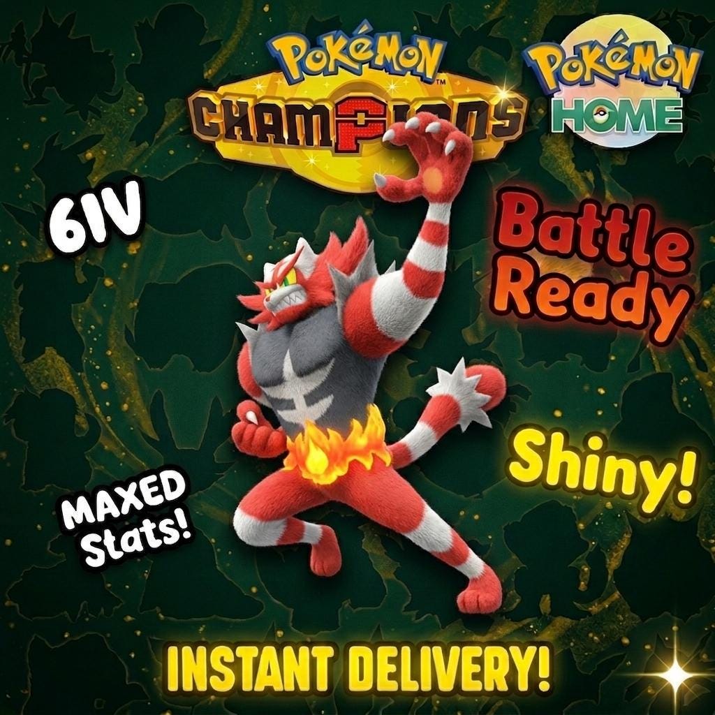 Shiny Incineroar Pokémon Champions 6IV Competitive Battle Ready – Champions Pokémon card photo